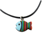 Les Tr&eacute;sors De Lily [R1313] - Collier artisanal 'Colombine & Arlequin' bleu multicolore - 16x11 mm (poisson) mėlyna