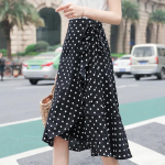 Vasaros madingas apvyniojamas sijonas moteri&scaron;kas laisvalaikio &scaron;ifono vientisas nėriniuotas sijonas auk&scaron;tu juosmeniu, netaisyklingas raukinis laisvi ta&scaron;kiniai sijonai One Size