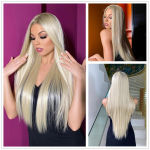 ALAN EATON ilgi sintetiniai tiesūs peleniniai platininiai blondiniai nėriniai priekiniai perukai moterims Cosplay Party didelio tankio plaukams atsparūs kar&scaron;čiui