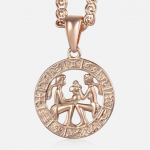 Moterų zodiako ženklo pakabukas 12 žvaigždyno žavesio rožių aukso karoliai Avinas Liūtas Skorpionas 3 mm sraigės papuo&scaron;alai GP278 With 60cm Chain