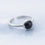 BELLA BOX žiedai moterims su sukurtu apvaliu obsidiano brangakmeniu atviru reguliuojamu žiedu gimtadienio dovana Resizable juoda