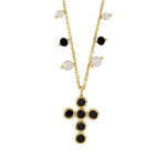 Les Tr&eacute;sors De Lily [R5470] - Collier Argent artisanal 'Croix Gypsy' noir dor&eacute; - 17x13 mm