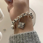 FOXANRY Anglų raidžių žyma Punk Brcacelet moterims Poroms INS Mados Vintažinis rankų darbo rutuliniai pakabukai vakarėlio papuo&scaron;alai Dovanos 18cm sidabras