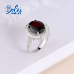 Natūralaus tamsaus granato sidabro žiedas ovalus 10*12mm brangakmenio 925 sterlingo sidabro dailūs papuo&scaron;alai moterims kasdieniam dėvėjimui US RING SIZE 6# balta