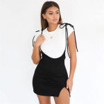 Pavasarinė seksuali moteri&scaron;ka suknelė su spagečių dirželiais, moteri&scaron;ka, be rankovių, be nugarų su tvarsčiu suri&scaron;ta moteri&scaron;ka vasarinė suknelė S juoda