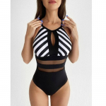 Tu&scaron;čiaviduriai laisvalaikio maudymosi kostiumėliai Moteri&scaron;ki dryžuoti madingas vientisas maudymosi kostiumėlis Monokini Badpak Sexy Bikini S juoda