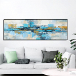 &Scaron;iuolaikinė mėlyna abstrakčioji drobė tapyba aliejiniais dažais &Scaron;iaurės &scaron;alių plakatai ir spaudiniai Sienų paveikslai Cuadros Living Room Namų dekoras Be rėmelio 60cm&times;150cm NoFrame
