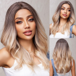 LOUIS FERRE Ilgi blondinai pary&scaron;kinti banguoti nėriniai priekiniai perukai Blondiniai mi&scaron;rūs rudi nėriniai sintetiniai perukai Natūraliai atrodantys kar&scaron;čiui atsparūs plaukai
