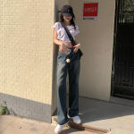 Retro Trend moteri&scaron;ki džinsai Tiesūs vamzdžiai auk&scaron;tu juosmeniu Laisvos plonos plačios kelnės