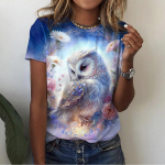 Vintage Animals Print Moteri&scaron;ki mar&scaron;kinėliai Vasaros madingi trumpomis rankovėmis vir&scaron;utinė 3d pelėdos spauda Negabaritiniai moteri&scaron;ki drabužiai Moteri&scaron;ki &scaron;ventiniai mar&scaron;kinėliai M