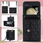 Prabangus Crossbody peties dirželis Mini piniginės krep&scaron;ys odinis telefono dėklas, skirtas Samsung Galaxy Z Flip 5 Z Flip 4 Z Flip 3 kortelės lizdas, sulankstomas odinis dangtelis Samsung Z Flip 3 juoda