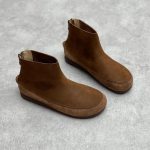 &bdquo;Johnature&ldquo; natūralios odos moteri&scaron;ki trumpi batai apvaliais pir&scaron;tais mink&scaron;tu padu karvės odos laisvalaikio patogūs plok&scaron;čiapadžiai batai 39 kava