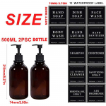 500 ml 2 pakelių indų muilo dozatorius, skirtas virtuvės kriauklei su pompa Vonios kambario rankų muilo buteliukas su vandeniui atsparia etikete vonios losjono talpyklos dozatoriumi