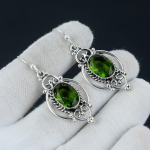 Peridot auskarai, Peridot sidabriniai auskarai, Peridot Crystal Cabochon auskarai, 925 sterlingų sidabro auskarai, brangakmenių auskarai, kabantys auskarai 2.16 žalia
