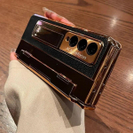 Dėklas Samsung Galaxy Z Fold 5 Z Fold 4 Z Fold 3 5G su ekrano apsauga, prabangus odinis vienos dalies dengtas stovas, auksinis For Galaxy Z Fold 3 juoda