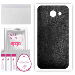 apgo Protective Skin Sticker for the back compatible with Huawei Y5II, Wrap Film, Foil, Vinyl - Pattern Black Leather