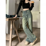 Y2k Džinsai su plačiomis kojomis Moteri&scaron;ki vintažiniai gatvės drabužiai skalbtos džinsinės kelnės Grunge Basic Slouchy mėlynos kelnės moteri&scaron;kos pavasario