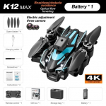 Naujas K12 Pro nuotolinio valdymo dronas ESC trijų HD kamerų be &scaron;epetėlių sulankstomas malūnsparnis 360&deg; radaro kliūčių i&scaron;vengimo WIFI FPV keturkopterio žaislas
