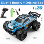 Nauji nuotolinio valdymo RC automobiliai berniukams 25 km/h greitas automobilis suaugusiems RTR 2WD visureigis Monster Truck su LED lemputėmis Radijas žaislai Dovanos vaikams 1 battery mėlyna