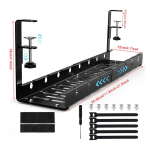 Po stalu montuojamas kabelių tvarkymo dėklas, i&scaron;plečiamas lizdų laikiklis, lentyna, laidų, maitinimo juostos, adapterių laikiklis, organizatorius, montuojamas be gręžimo