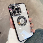 Prabangus dengiamasis rėmas Bling Diamond Lens Apsauginis mink&scaron;tas dėklas, skirtas iPhone 15 Pro Max 14 Pro Max 13 12 11 Skaidrus smūgiams atsparus dangtelis iPhone 16 Pro Max juoda