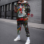 Žiemos kalėdiniai vyri&scaron;ki, moteri&scaron;ki gobtuvėlių komplektai Gatvės apranga, laisvalaikio megztinis, laisvas bėgimo kostiumas, 3D spausdinti megztiniai + ilgos kelnės