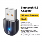 Essager USB Bluetooth 5.3 adapteris Aux garso imtuvas siųstuvas kompiuterio garsiakalbiui ne&scaron;iojamojo kompiuterio garso dėžutė belaidė pelė USB siųstuvas Bluetooth 5.3 juoda