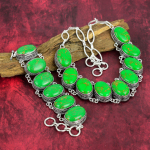 Žalias vario turkis brangakmenis rankų darbo papuo&scaron;alai, 925 prabos sidabro papuo&scaron;alų rinkinys, nuostabus apyrankės ir vėrinio papuo&scaron;alų rinkinys jai Adjustable With 8"-18" žalia