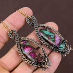 Ruby Zoisite Lab-Created Handmade Copper Wire Wrap Jewelry Earring 3.23 u9h53