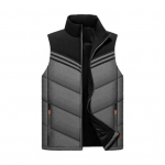 Vyri&scaron;ka medvilninė liemenė su apykakle be rankovių su užtrauktuku su ki&scaron;enėmis, spalvota dryžuota dizaino stora &scaron;ilumą izoliuojanti liemenė L pilka