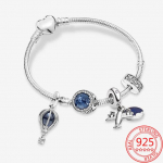 Prabangus S925 prabos sidabro ry&scaron;kiai mėlyno dangaus klajojančių debesų lėktuvo apyrankių rinkinys mergaitei sidabro papuo&scaron;alai dovana prekės ženklo Moment apyrankė 21cm