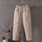 Žieminės plačios pūkinės medvilnės haremo kelnės &scaron;iltos elastinės auk&scaron;tu juosmeniu moteri&scaron;kos kasdienės kelnės sniegui storos iki kulk&scaron;nių ilgio vienspalvės kelnės S chaki