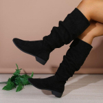 Moteri&scaron;ki auliniai batai su apvaliu pir&scaron;tu Dirbtiniai zom&scaron;iniai aulinukai Batai rudenį, žiema, stambūs blokiniai auk&scaron;takulniai, platūs, užtraukiami auk&scaron;ti, ilgi moteri&scaron;ki batai 40 juoda