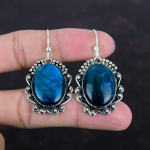 Neoniniai blykstės labradorito auskarai, natūralūs brangakmeniai