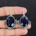 Briaunuoti Afrikos ametisto auskarai 925 prabos sidabriniai auskarai Rankų darbo brangakmenių auskarai Subtilūs auskarai Afrikos ametisto papuo&scaron;alai Dovana jai