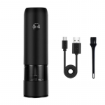 Nerūdijančio plieno USB įkraunamas elektrinis pipirų malūnėlis, LED &scaron;iltos spalvos lemputės 6 reguliuojamos Simple black