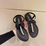 Moteri&scaron;kos temperamentingos basutės 2024 m. vasaros naujiena su perlų dekoracija Moteri&scaron;kos &scaron;lepetės Paplūdimio plok&scaron;čiapadės Lauko neslystančios Batai su rai&scaron;teliu 40 juoda