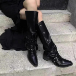 Moteris Juoda Punk Auk&scaron;takulniai Platforminiai Žemu Kulnu Madingi Punk Gotikiniai Nauji Rokas Odiniai Mada Moteri&scaron;ki Stambūs Riterio Motociklininko Batai 35 juoda