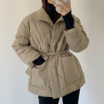 Rudens žiema Moteri&scaron;kas medvilninis pamu&scaron;alas Parka striukė, paltai stovi apykakle Argyle modelio vientisos spalvos Preppy Style Vienaeilės ki&scaron;enės Suvarstomos vieno dydžio OneSize