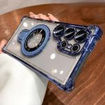 Prabangus belaidis įkrovimas, skirtas Magsafe žiedinio laikiklio dėklui, skirtas Samsung Galaxy S24 Ultra S23 S22 S21 Plus skaidrus magnetinis buferio dangtelis For Samsung S24 Ultra juoda