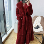 Madingas Eleganti&scaron;kas Mink&scaron;tas Dirbtinio Kailio Paltas Ilgas &Scaron;iltas Vir&scaron;utinis Drabužis Žieminis Moteri&scaron;kas Atvartas Didelis Paltas Diržas Ki&scaron;enės Laisvas Parkas 9 Spalvos XXXL vyno raudonos spalvos