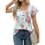 Moteri&scaron;ki laisvi trumpomis rankovėmis marginti mar&scaron;kinėliai su raukiniais ir sagomis L