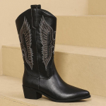 Retro stiliaus storakulniai vesterno stiliaus batai moterims, siuvinėti smailiais nosimis, kauboji&scaron;ki auk&scaron;takulniai batai, plius dydžio kvadratiniai kulniukai, kauboji&scaron;ki batai 36 balta