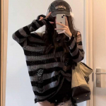 Gotikiniai gatvės drabužiai dryžuotas megztas megztinis moteri&scaron;kas Harajuku Punk Hollow Out džemperis Hole Laisvi universalūs palaidinukai Grunge E-girl S