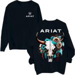 &bdquo;Ariat&ldquo; megztiniai su &bdquo;Wild Bull Skull&ldquo; modeliu ir sudėtingais gėlių ra&scaron;tais Įprasti vyri&scaron;ki megztiniai ir ilgomis rankovėmis S juoda