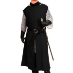 Rankų darbo siuvinys Viduramžių Helovino riterio vikingo tunika Cosplay kostiumas Mar&scaron;kiniai Vyri&scaron;ki kostiumai Renesanso siurkotas Tabardas LARP XL juoda
