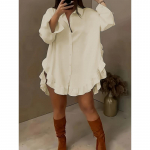 YYFS Moterų mados kasdienė pavasario rudens vienspalvė spauda ilgomis rankovėmis POLO kaklo palaidinės ir mar&scaron;kiniai XL