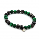 Pierres et Min&eacute;raux. Bracelet Perles Labradorite + Malachite 8 mm. Fabriqu&eacute; en France.