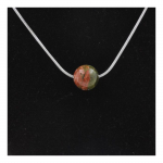 Pierres et Min&eacute;raux. Collier 1 perle Unakite 8 mm Chaine en acier inoxydable.