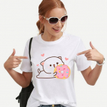 Kawaii Moteri&scaron;ki drabužiai Persikų ir Goma Mochi Cat Cartoon Print Mar&scaron;kinėliai Moteri&scaron;ki Korėjos Style Drabužiai Harajuku Mar&scaron;kinėliai Tops XXXL